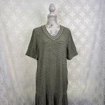 Chico's Desert Zebra Tiered Midi with trim Dress in Fatigue Size M NWT Photo 3