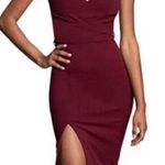 Dress the Population Alessia Wine Burgundy V-Neck Tie Waist Crepe Size XS NWT Photo 0