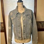 NWOT Miss Sparkling Small Cropped Embroidered w Flowers & Mushroom Jean Jacket Blue Photo 0