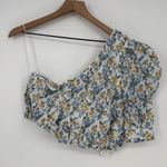 En Saison Floral Blouse Crop Top One Shoulder Yellow Blue White Womens Size M Size M Photo 1