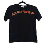 Sandro Milagros Embroidered Play With Your Heart Short Sleeve Black Graphic Tee Photo 1