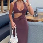 ZARA  dress fitted bodycon Brown Cutout Midi Party Wedding Coctail  Photo 0