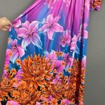 Handmade Muumuu Dress Vibrant Floral Puffed Sleeve Lily Midi Sequin Woven Detail Size M Photo 10