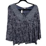 Akemi + Kin Anthropologie Paisley Peplum Crochet Bib Akemi Kin Small Navy Blue Photo 0
