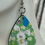 Easter Bunny Green Teardrop Dangle Pierced Earrings Photo 1