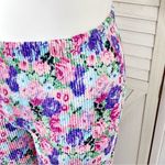 WAYF  Floral Accordion Pleat Satin Pull On Straight Leg Pants Purple Pink Large Photo 5