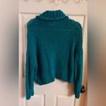 Free People 🎉  | Turquoise Chunky Knit Cropped Half Turtleneck Sweater Size S/P Photo 3