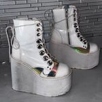DEMONIA White Iridescent Boots Lace Up with Zipper White Size 6 Photo 0