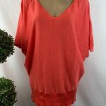 Lafayette 148  Linen Orange Coral Woven Short Dolman Sleeve Tunic Top L Photo 0