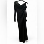 One Shoulder Long Sleeve High Slit Maxi Dress Black Size Large Photo 5