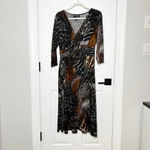 FRANK LYMAN Montreal US Size 12 Whiskey Grey Knit Animal Print Midi Dress Brown Photo 1