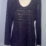 a.n.a  black and gold striped long sleeve top shirt woman’s medium NWT Photo 0