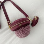 TSD12 Suede Leather Pompom Circle Crossbody Bag in Maroon Retail $373 Photo 2