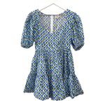 Mille Aneli Blue & Green Block Print Puff Sleeve Mini Dress Size XS Photo 3