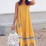 ZARA Yellow dress with blue details . Photo 0