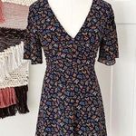 Madewell Cross Front Floral Short Sleeve Mini Dress Navy Blue/Multi Size 4 Photo 0