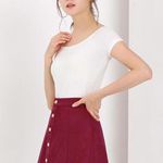 Allegra K NEW Red Vegan Suede Button A-Line High Waisted Mini Skirt L Photo 2