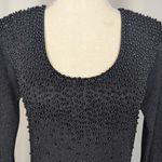 Cache Y2K Scoop Neck Rib Knit Beaded Metallic Sweater Black Photo 7