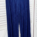 Slinky Brand Plisse Crinkle Pleat Wide Leg Palazzo Pants Blue Medium Photo 0