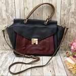 Tommy Hilfiger Postino Navy/Red Color-block 100% Leather Trapezoid Satchel Bag Photo 2