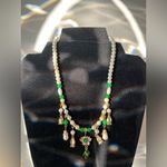 Handmade Elegant Green and Gold Beaded Pearl Necklace Photo 9