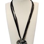 Wire Wrapped Heart Pendant Necklace Lace 16" Unsigned Black Photo 0