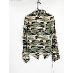 DIDU Green Camo Print Silk Chiffon Tapered Hook Front Collared Shirt Size Small Photo 3