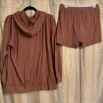 Women's Chocolate Brown Zip Up Hoodie Shorts Ribbed Lounge Set Large NEW Photo 1
