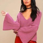 Free People Pink Damsel Bell Sleeve Cropped Knit Sweater // S Photo 0