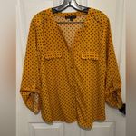 Adrienne Vittadini  Women's Golden Yellow Polka Dot Long Sleeve Button Down Top Photo 0