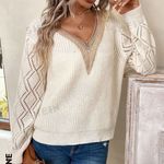 SheIn LUNE Guipure Lace Panel Pointelle Knit Drop Shoulder Sweater Photo 0