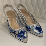 Betsey Johnson  White and Blue Embroidered Heels Photo 0