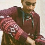 Urban Outfitters  Kimchi Blue Red Printed Fair Aisle Lace Up Scout Sweater NEW Photo 0