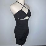 Olivaceous Black Bodycon Ruched Halter Cutout Short Mini Dress Small NWOT LBD Photo 3