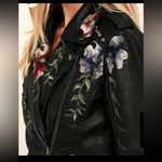 BLANK NYC Black Embroidered Vegan Leather Moto Jacket. Size Medium Photo 2