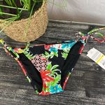 Bikini Lab  Black Floral Print Side Tie Bikini Swim Suit Bottoms NEW 12 Photo 0