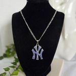 Silver Stainless Steel Figaro Chain Necklace and New York Yankees Blue Pendant Photo 0