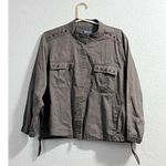 Democracy  brown riveted bomber shirt Sz M button down Photo 0