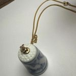 B & G Bing Porcelain White & Blue Thimble Pendant Necklace Made In Denmark Gold Photo 5