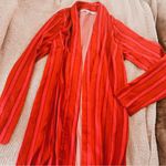 Lovers + Friends  pink red wide stripe satin silky long duster cardigan Photo 0