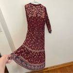Knox Rose Floral Print Long Sleeve V-Neck Button Down Shift Midi Dress Burgundy Photo 16