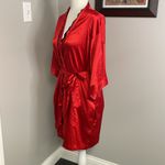 Victoria's Secret  Red Satiny Rob Black trim size S/M Sexy Mobwife Classic Tie Photo 1