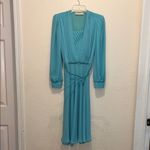 Vintage 70s teal aquamarine dress with matching belt Size M Photo 1