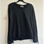 Pam & Gela  Lace-Up Sleeve Black Cotton Pullover Long‎ Sleeve Sweatshirt Medium Photo 0