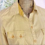 ZARA  TRF Button Front Shirt Striped Elbow Patches Medium Yellow White Oxford Photo 3
