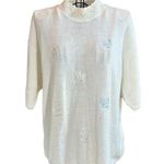 Vintage Chelsea Gardens Knit Embroidered Floral Summer Sweater Cream Size Large Photo 0