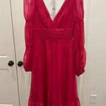 Mac Duggal  68254 Pink Chiffon Ruched Puff Sleeve A Line Maxi Dress Size 6 Photo 3