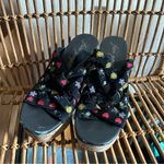 Free People  Lisbon Chunky Platform Heels Black Suede Flower‎ Embroidery Size 39 Photo 4