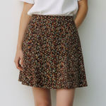 LE LIS COLLECTION Floral Print A Line Skirt Womens Zip Pockets Black Multi Color Size M Photo 0