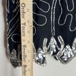 Vintage Silk Sequin Beaded Shirt Womens Medium Black Silver Party Evening 80s Photo 8